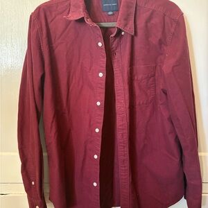 American Eagle Outfitters Men's Deep Red Button Down Shirt